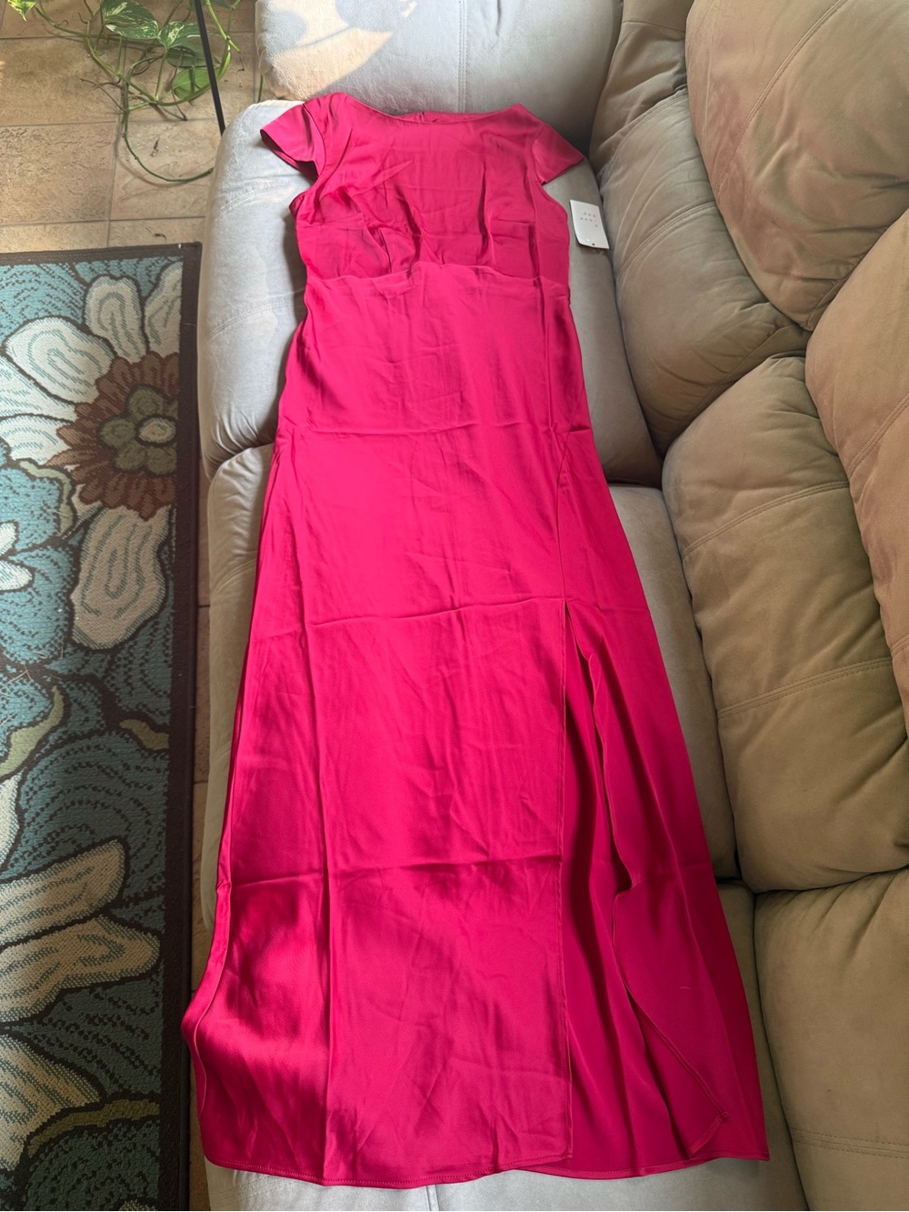 a new day Satin Fuchsia Cap-Sleeve Maxi Dress with open back